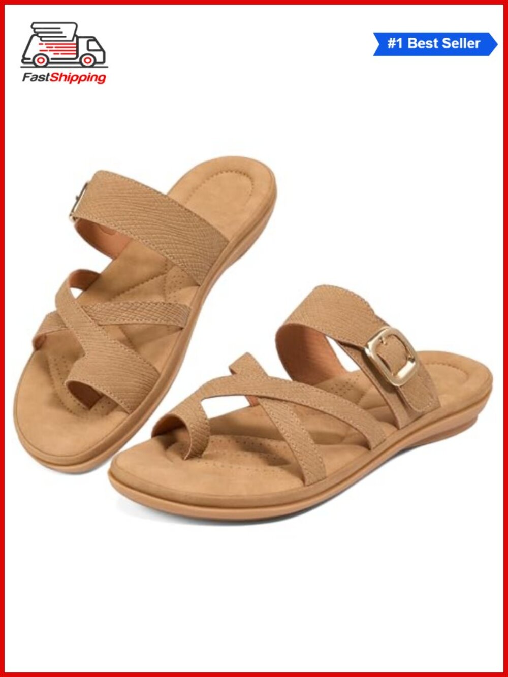 Faux Leather Slide Sandals Slip On Memory Foam Insole Women's Casual Walking